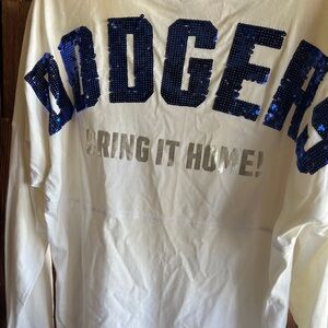PINK Victoria's Secret White Blue Sequin Dodgers Long Sleeve Tee::World Series::